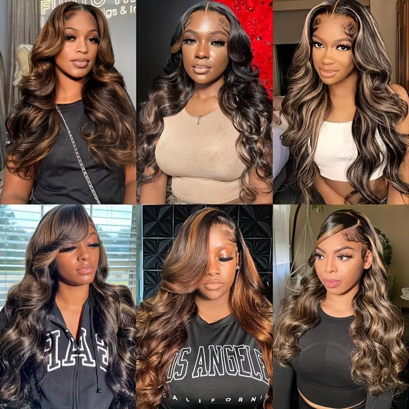 New Year'S Promotion 13x6 Highlight Lace Front Wig Human Hair Body Wave 180 Density HD Lace Front Wigs Human Hair Pre Plucked FB/30 Ombre Glueless Wigs 13x6 Lace Frontal Balayage Wigs Human Hair For Women